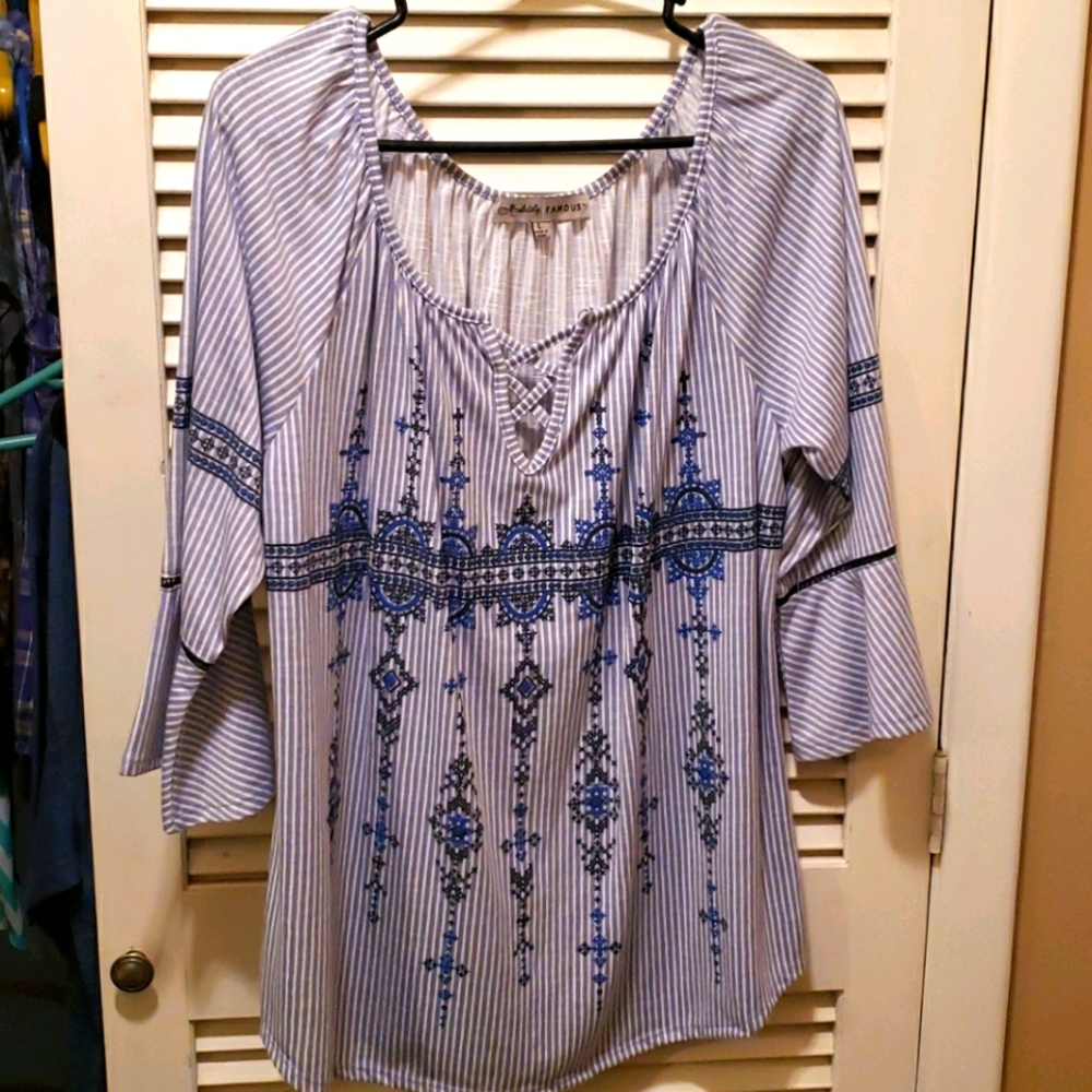 Blue and White 3/4 Sleeve Top